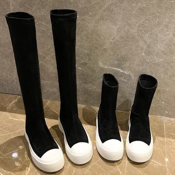 Ženske elastične čarape, Cipele, novo 2022 godine, čizme s дымоходом na debelim potplatima, Modni elastične čizme do Koljena, Ženske sportske tanke čizme za odmor